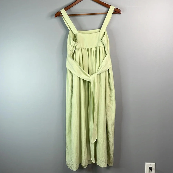 VINCE NWT Bow Pleated Sleeveless Midi Dress Sage Green Crinkle Tencel/Nylon S - Picture 9 of 12